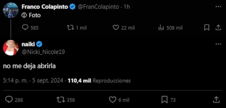 Nicki y Franco protagonizaron un llamativo ida y vuelta en redes.