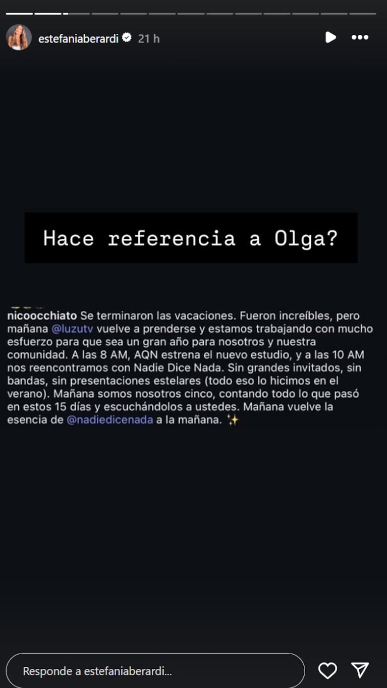 ¿Nico le dedicó una indirecta a Olga? Foto: IG | nicoocchiato