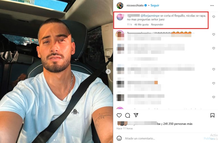 Nico Occhiato cambió radicalmente de look y los fans le hicieron divertidos comentarios sobre Flor Jazmín Peña