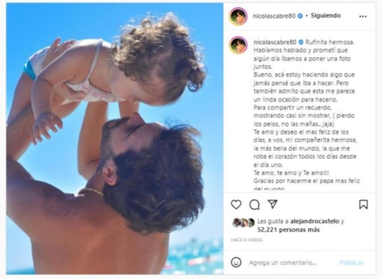 Nicolás Cabré publicó por primera vez una foto con Rufina con un mea culpa: "Haciendo lo que jamás pensé hacer"