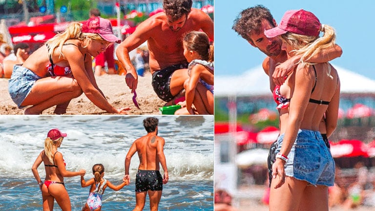 Nicolás Cabré y Laurita Fernández junto a la pequeña Rufina en Mar del Plata (Foto: revista Pronto)