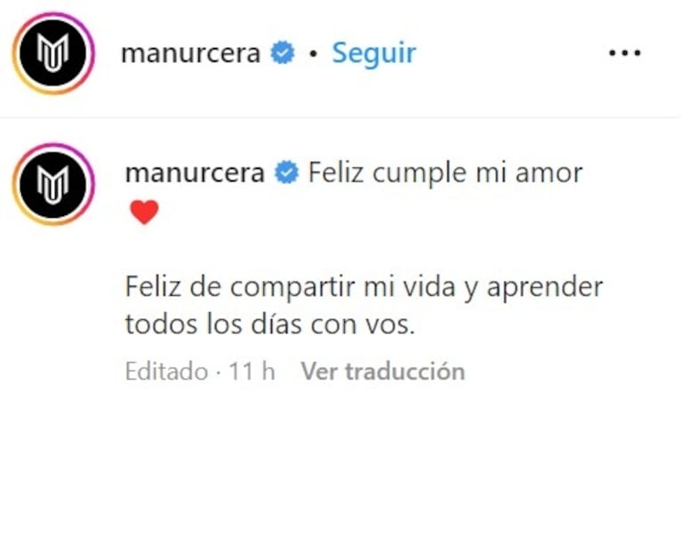 Nicole Neumann cumplió 42 años y Manu Urcera le dedicó un conmovedor posteo