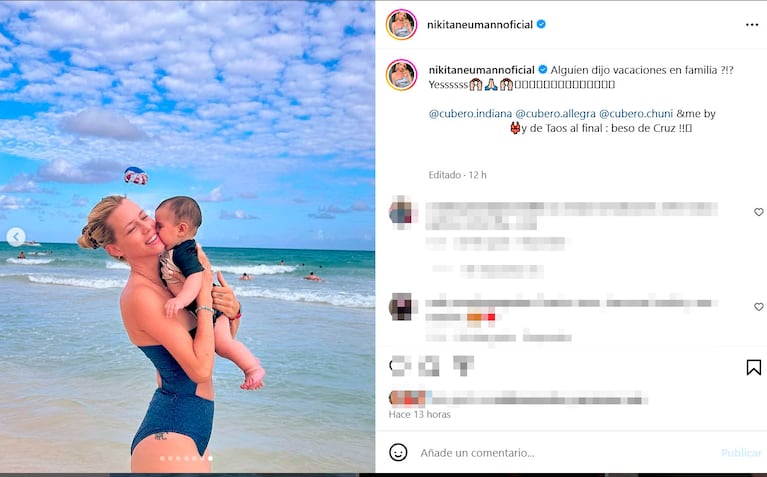 Nicole Neumann mostró por primera vez la cara de su bebé Cruz Urcera en sus vacaciones familiares: las fotos