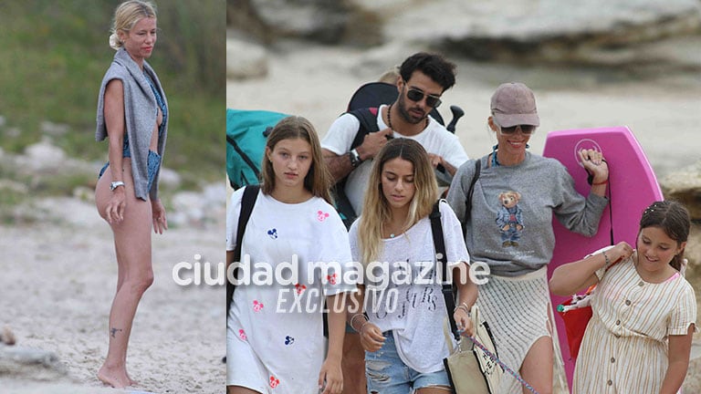 Nicole Neumann, sus hijas y Manu Urcera en las playas de Punta del Este (Fotos: Movilpress). 