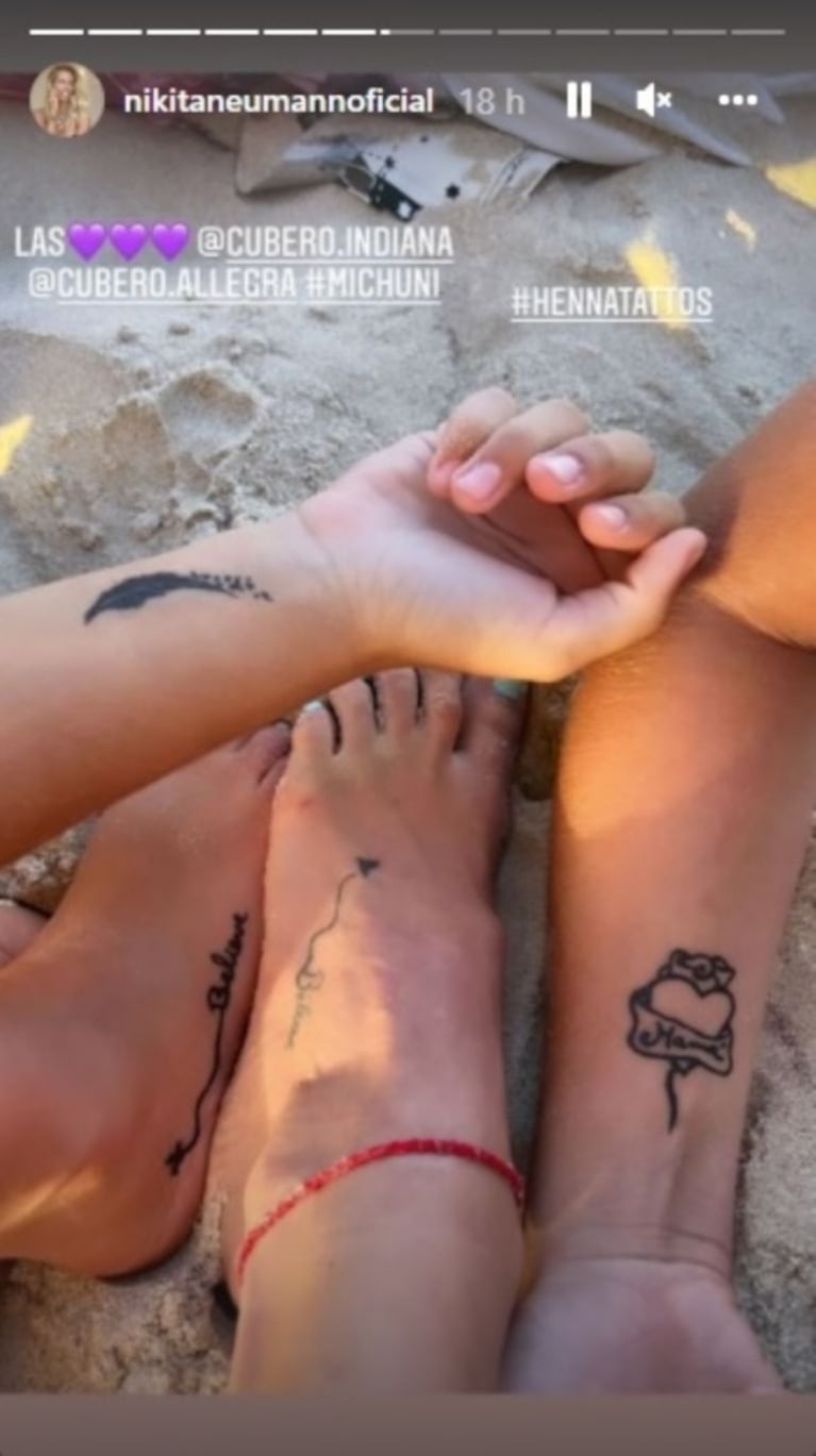 Nicole Neumann y sus hijas se hicieron tatuajes de henna muy especiales 