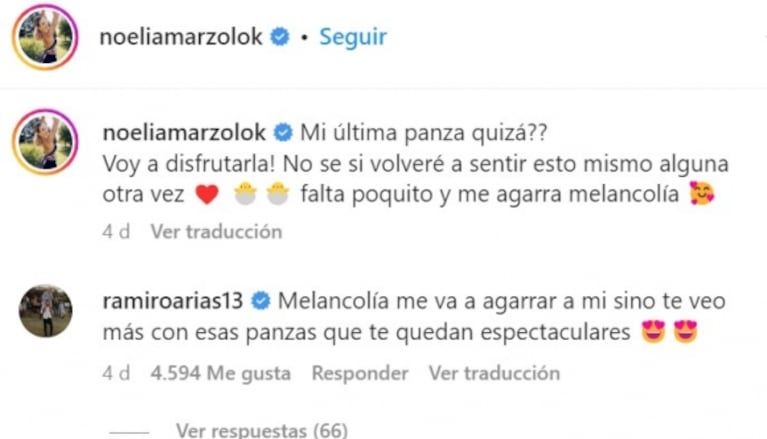 Noelia Marzol lució su embarazo como Dios la trajo al mundo: "¿Mi última panza?"