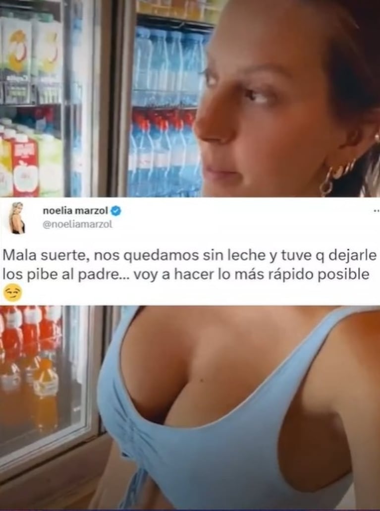 Noelia Marzol se filmó paseando muy lento en un supermercado, tras dejar a sus hijos con su marido   