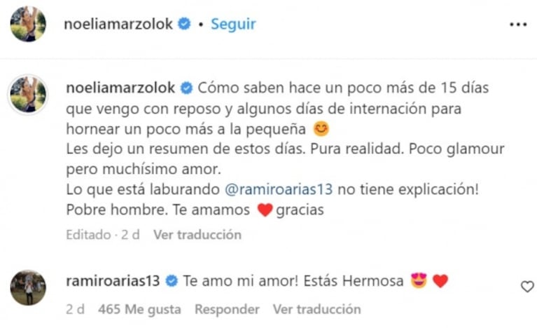 Noelia Marzol se mostró haciendo reposo después de la internación