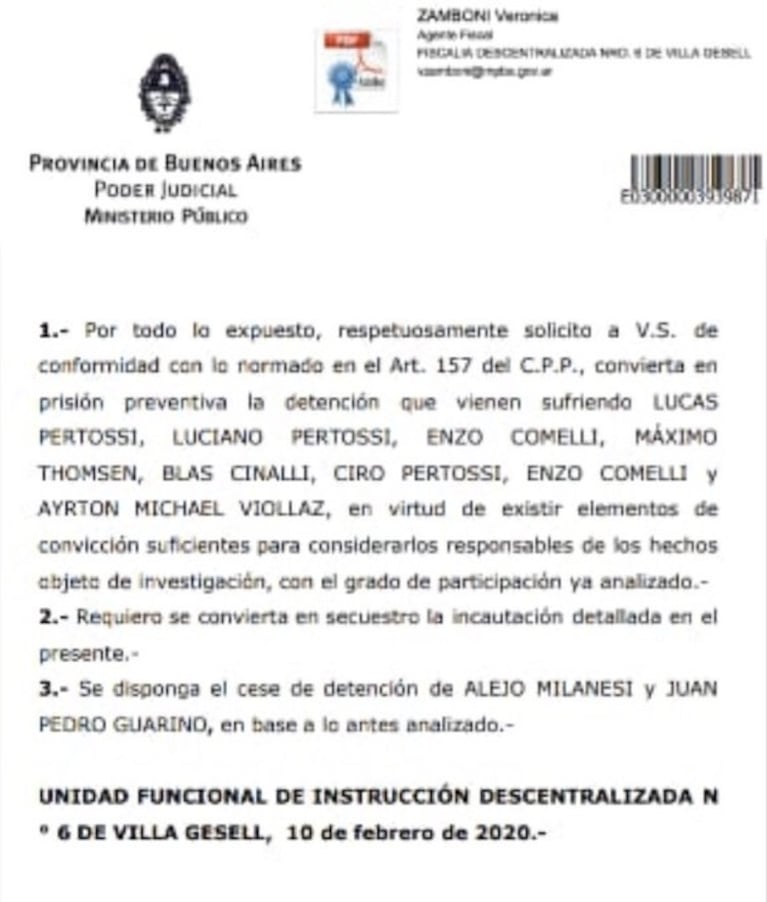 Novedades en la causa del crimen de Fernando: la fiscal pide la liberación de Alejo Milanesi y Juan Pedro Guarino