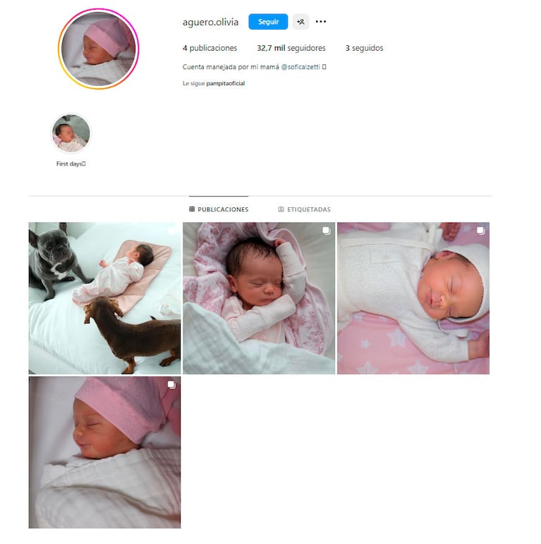 Olivia, la hija recién nacida de Kun Agüero y Sofía Calzetti ya tiene Instagram: a qué tres personas sigue