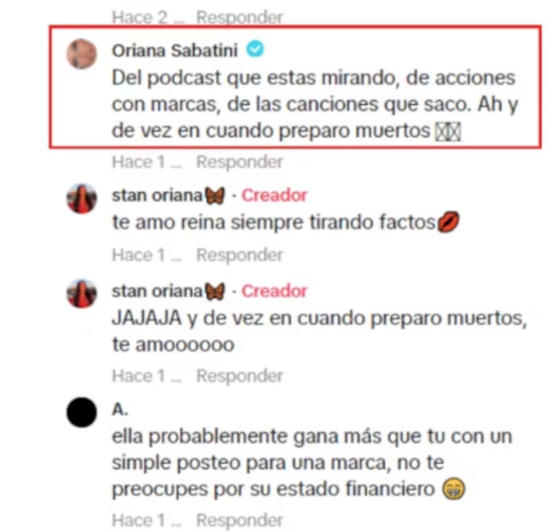 Oriana contó de qué vive.