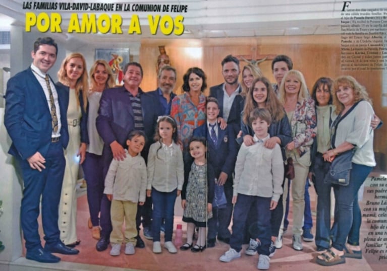 Pamela David y Bruno Lábaque, junto a sus respectivas parejas, unidos por la Primera Comunión de su hijo Felipe