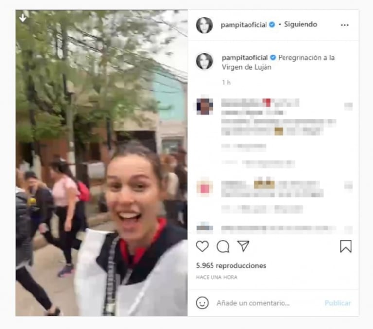 Pampita cumplió su promesa de ir caminando a Luján y la sorprendió la lluvia: "Me pongo una bolsa de residuo y listo, está bárbaro este sistema"