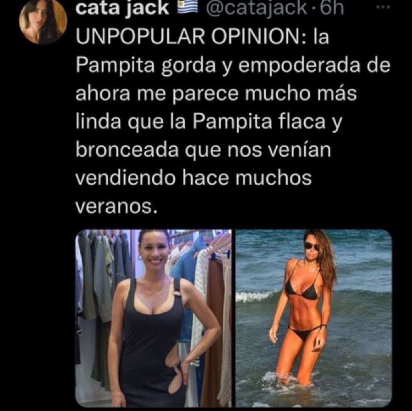 Pampita habló del debate sobre su cuerpo luego de que una twittera a la  llamó 