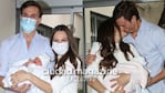 Pampita, Roberto García Moritán y Ana en la salida del Sanatorio Otamendi (fotos: Movilpress)