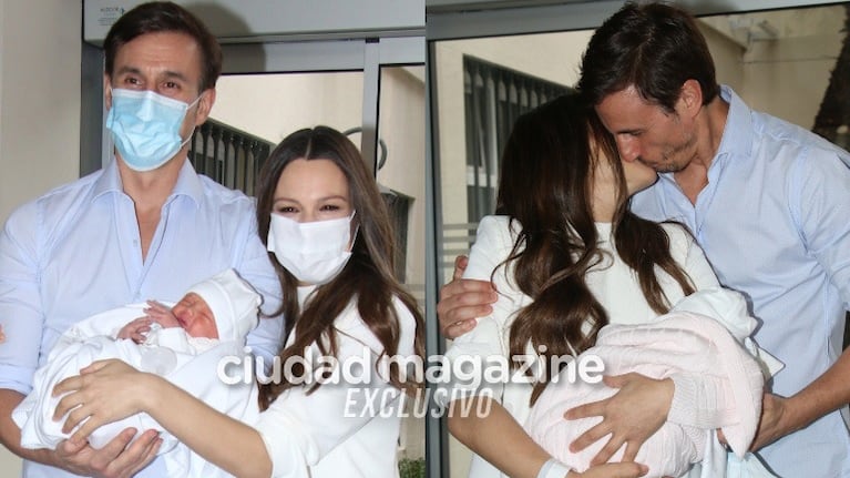 Pampita, Roberto García Moritán y Ana en la salida del Sanatorio Otamendi (fotos: Movilpress)