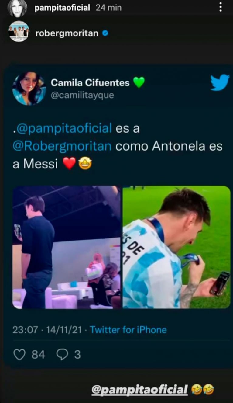 Pampita y Roberto García Moritán celebraron el divertido meme que los compara con Lionel Messi y Antonela Roccuzzo