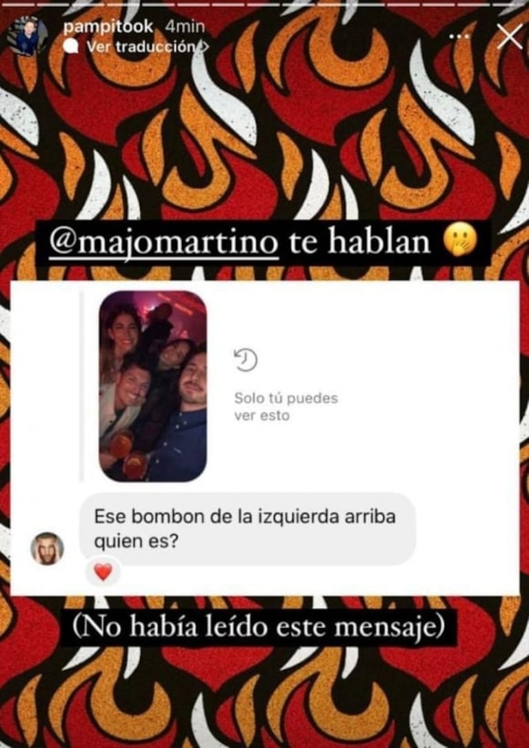 Pampito mostró el piropo que le envió Locho Loccisano a Majo Martino: "Ese bombón, ¿quién es?"