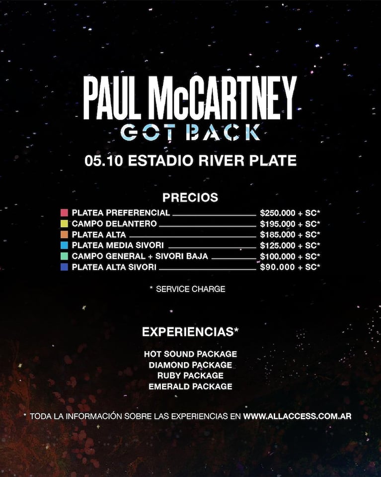Paul McCartney: precios de las entradas en Buenos Aires y Córdoba