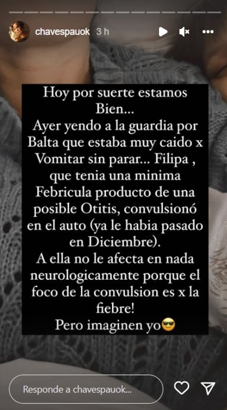 Paula Chaves contó el susto que vivió llevando a sus hijos Baltazar y Filipa a la clínica: "Ella convulsionó en el auto por la fiebre"