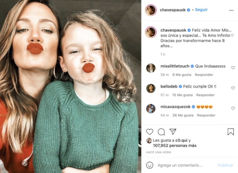 Paula Chaves le dedicó un tierno mensaje a su hija Olivia, que cumplió 8 años: "Gracias por transformarme"