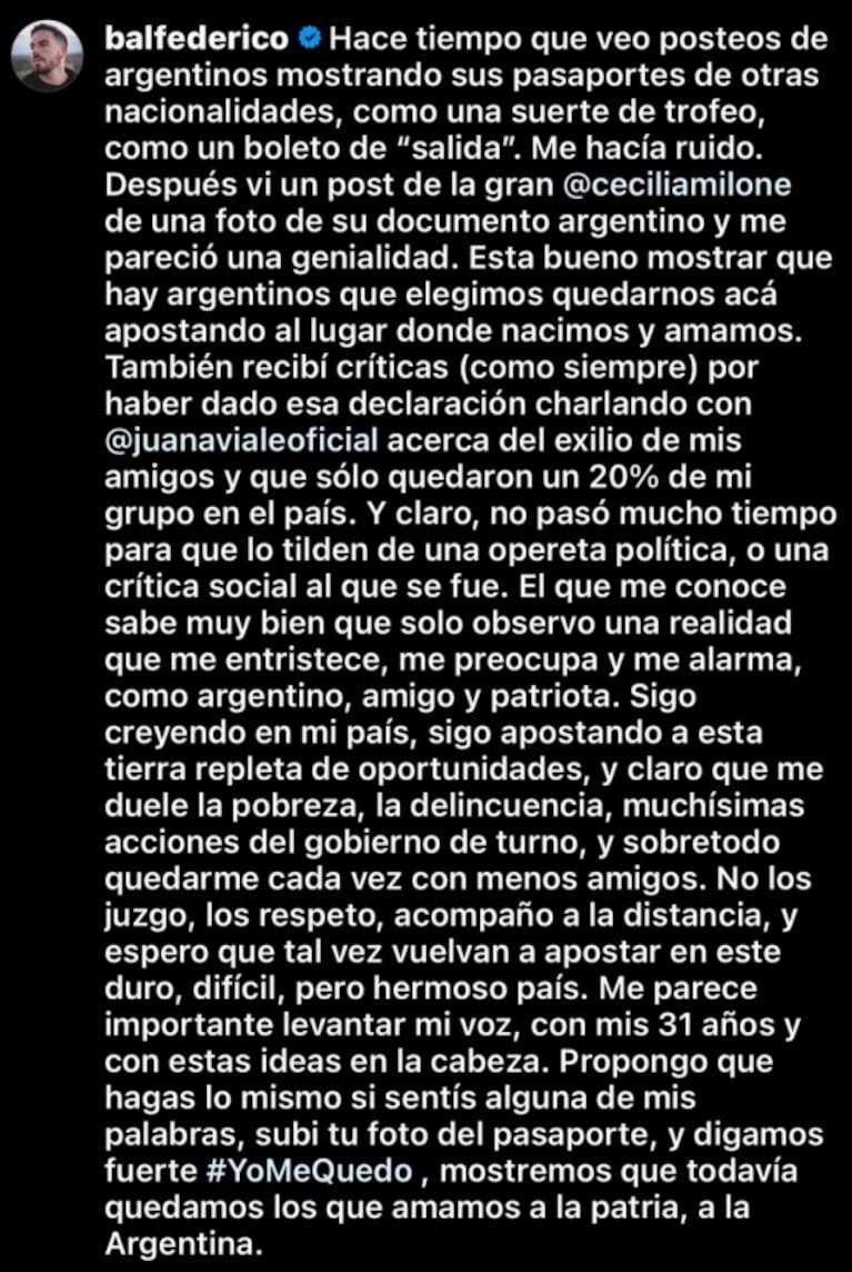 Paula Varela, muy dura contra Fede Bal por su posteo sobre quienes se van del país: "Me parece muy discriminador"