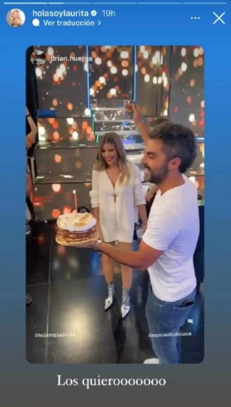 Peluca Brusca sorprendió a Laurita Fernández al aire con una torta por sus 32 años