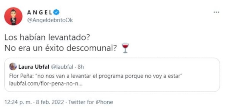 Picante comentario de Ángel de Brito sobre la salida de Flor Peña de Telefe: "¿No era un éxito descomunal?" 