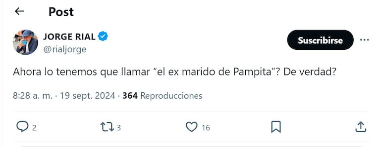 Picante comentario de Jorge Rial sobre Roberto García Moritán en medio de versiones de separación de Pampita