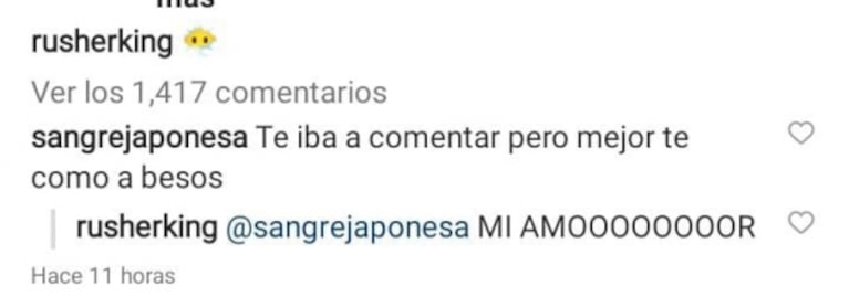 Picante reacción de China Suárez al ver una foto de Rusherking: "Te como a besos"