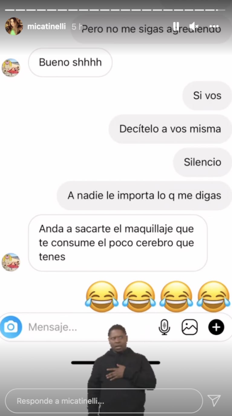 Picante reacción de Mica Tinelli con una seguidora que criticó su imagen: "¿Hasta cuándo hay que fumarse a personas así?"