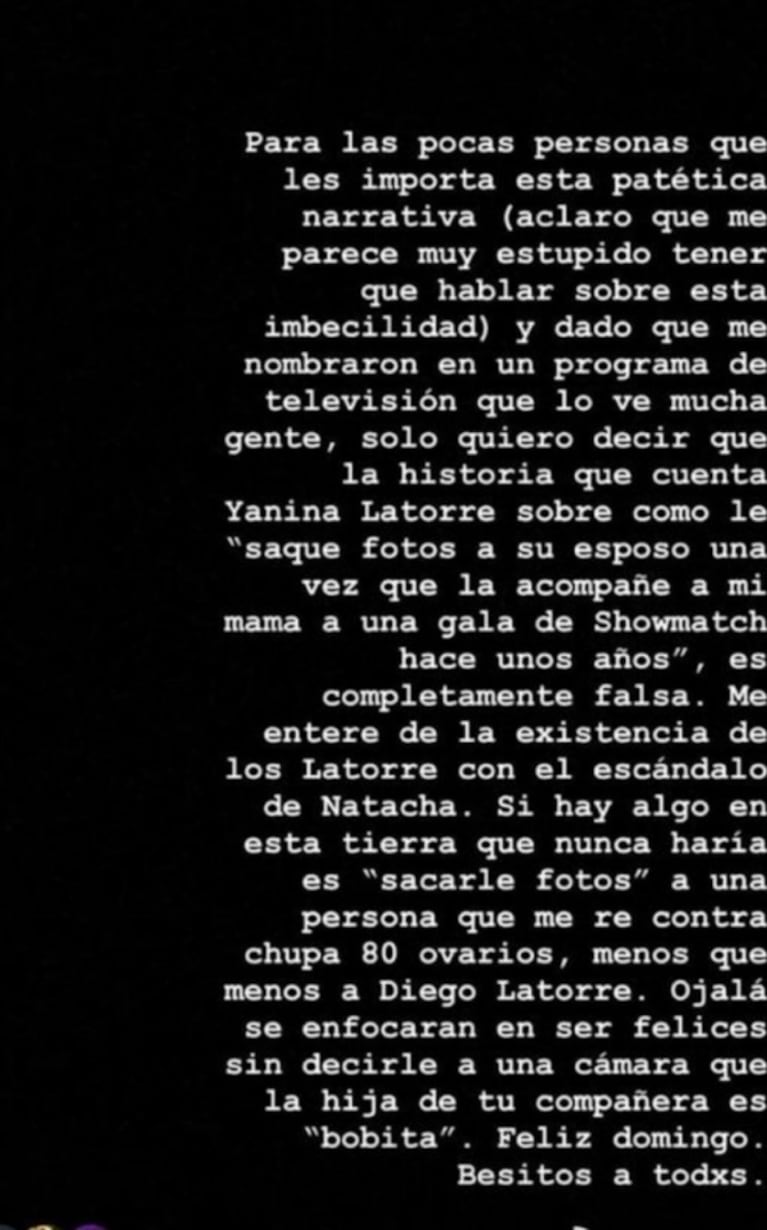 Picante respuesta de la hija de Evelyn von Brocke a Yanina Latorre, luego de que la tildara de "bobita"