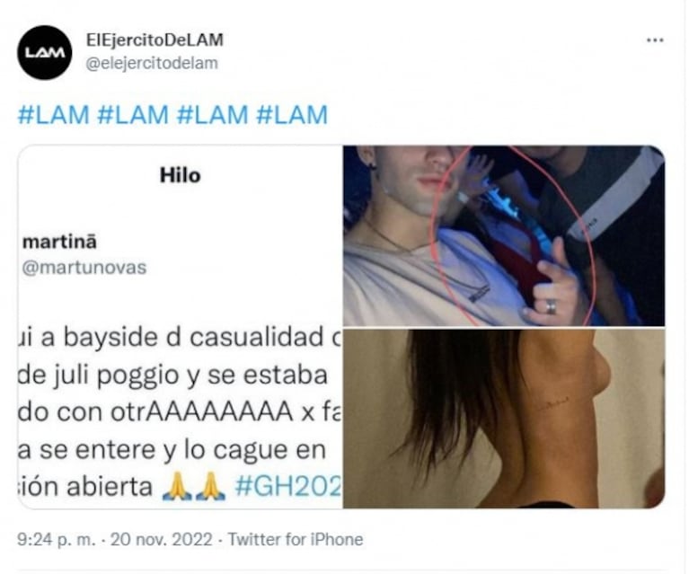 Picantísimo rumor del novio de Julieta Poggio de Gran Hermano, a los besos en un boliche: "Estaba con otra"