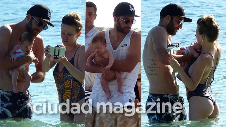 Pipita Higuaín, su mujer, Lara Wechsler y su beba, Alma, en Mallorca. (Foto: Grosby Group)