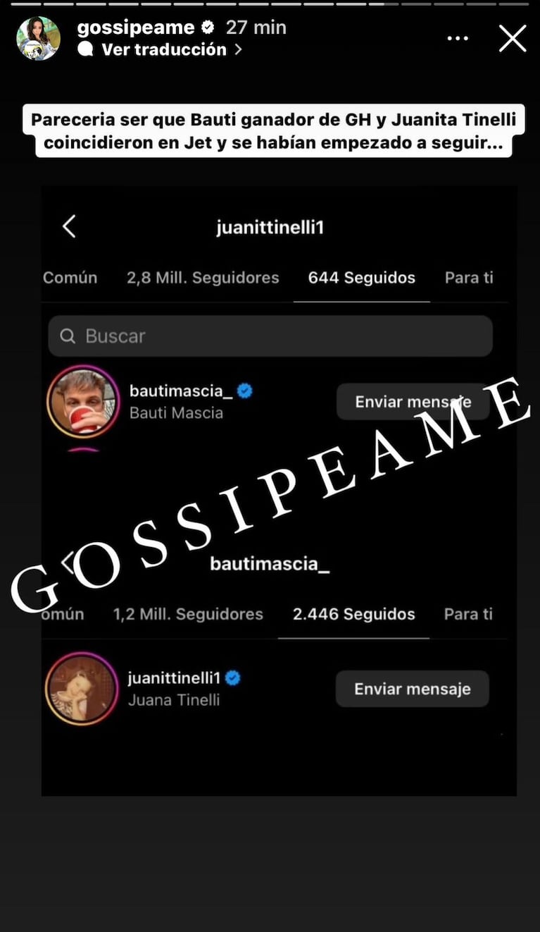 Pochi de Gossipeame habló de Juanita Tinelli y Bautista Mascia (Foto: captura de Instagram).