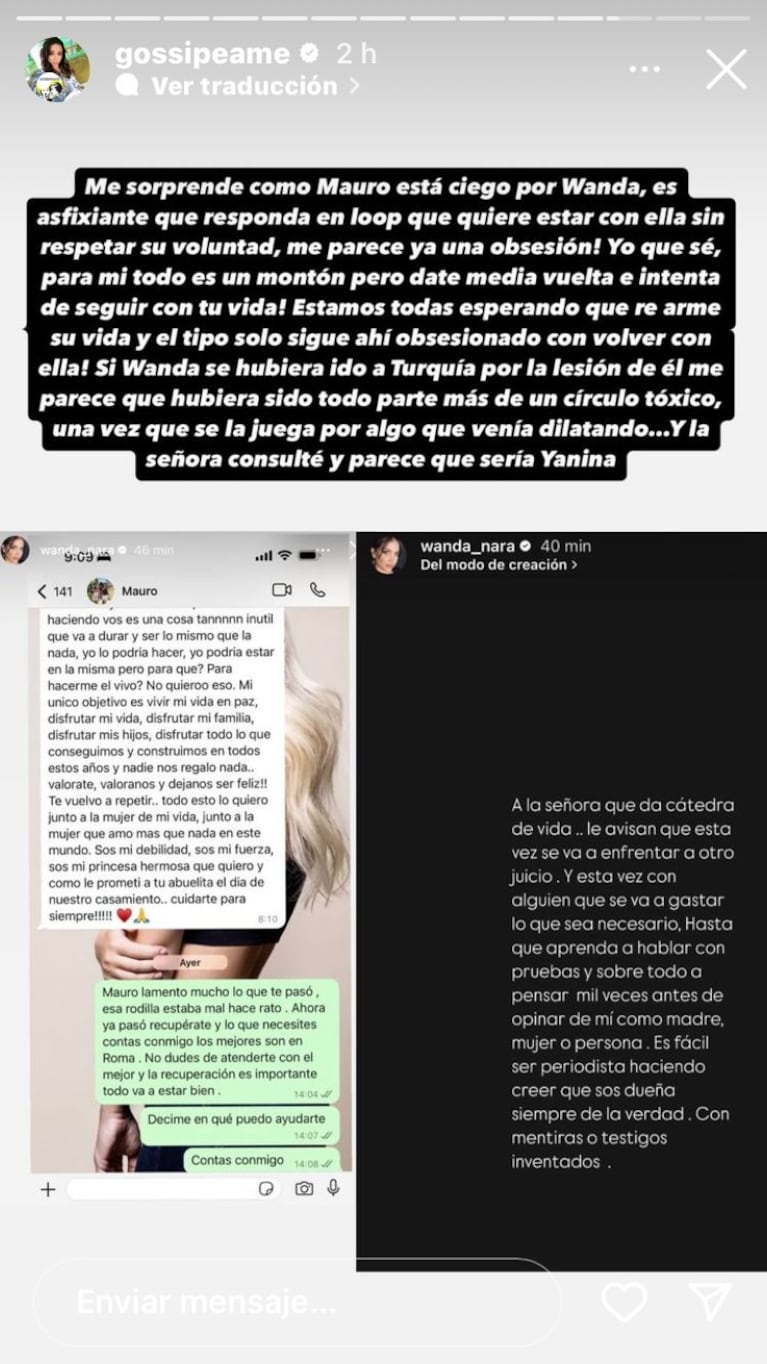 Pochi de Gossipeame reveló que el mensaje de Wanda Nara estaría dirigido a Yanina Latorre.