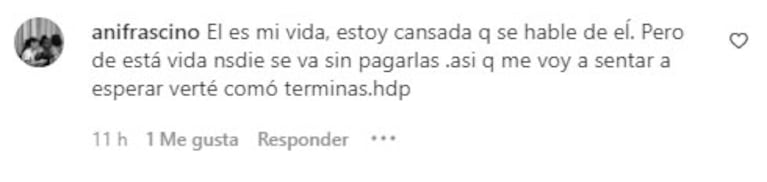 Polémico posteo de la madre de Matías Defederico contra Cinthia Fernández: "Traga su propio veneno"