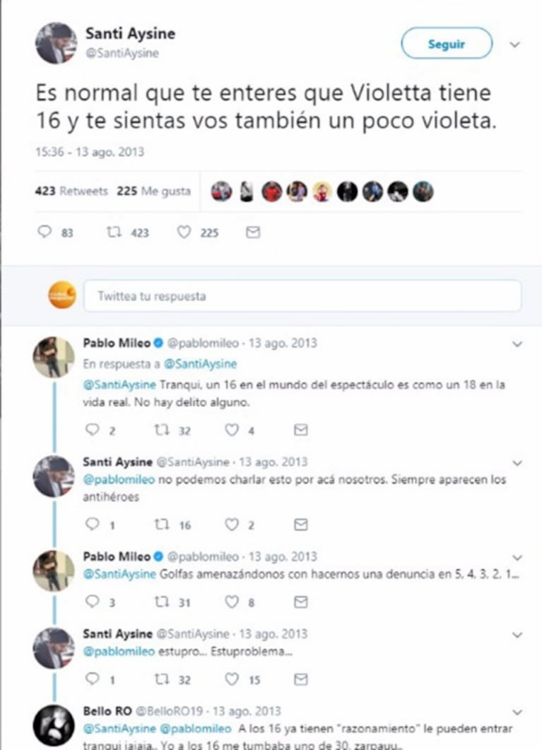 Polémicos tweets de Santiago Aysine: así hablaba de las menores en 2013