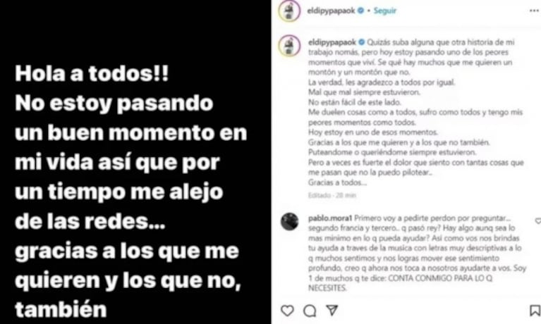 Por qué El Dipy se alejará de las redes sociales: "Estoy pasando por uno de los peores momentos"