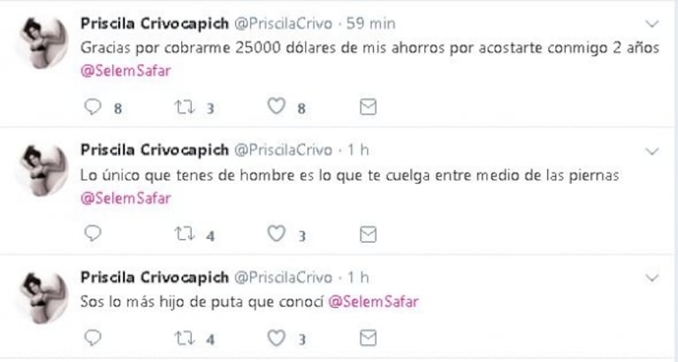 Priscila Crivocapich, furiosa contra su ex: "Gracias por cobrarme 25000 dólares por acostarte conmigo"