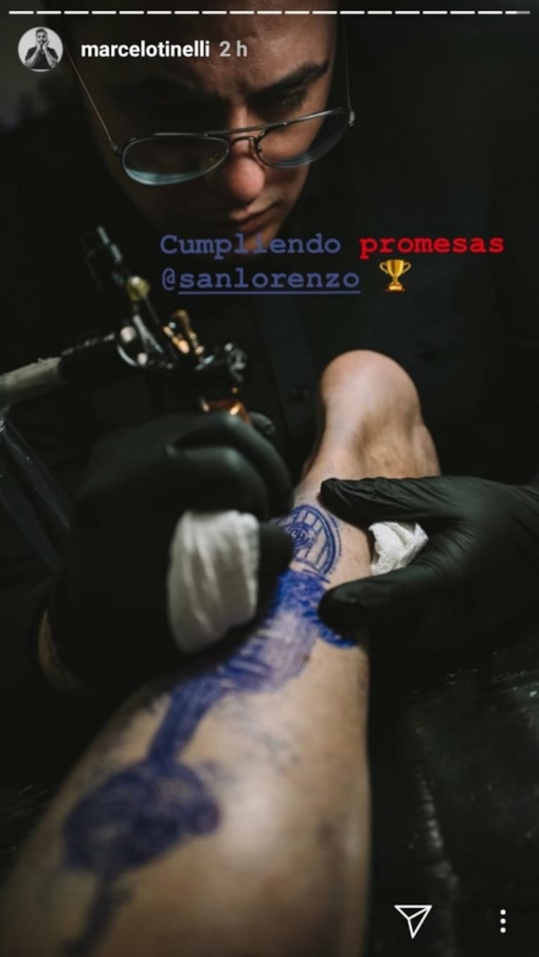 Promesa cumplida: Marcelo Tinelli se tatuó la Copa Libertadores que ganó con San Lorenzo y el nombre de Lolo