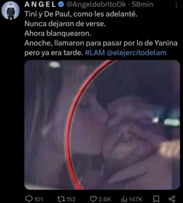 ¿Qué se sabe sobre la foto viral de Tini y Ángel? Foto: X angeldebritook