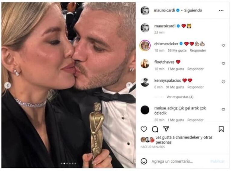 Reapareció Mauro Icardi y le dedicó un mensaje muy especial a Wanda Nara con fotos del Martín Fierro