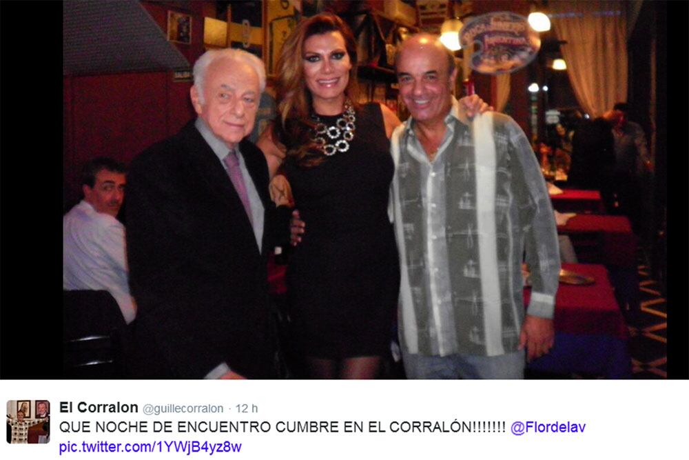 Reconciliación entre Gerardo Sofovich y Flor de la Ve (Foto: Twitter @guillecorralon)