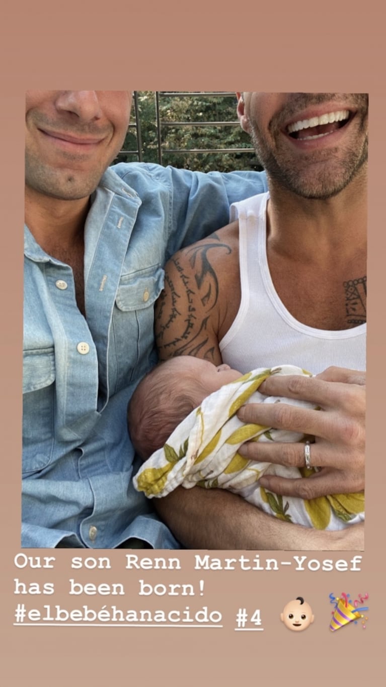 Ricky Martin fue papá por cuarta vez y lo anunció con una dulce foto: "Nuestro hijo Renn Martin-Yosef ha nacido"