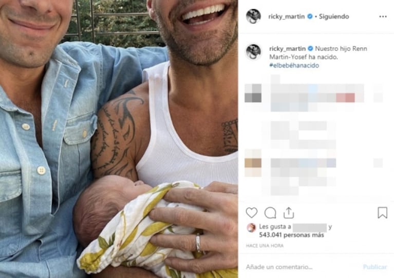 Ricky Martin fue papá por cuarta vez y lo anunció con una dulce foto: "Nuestro hijo Renn Martin-Yosef ha nacido"