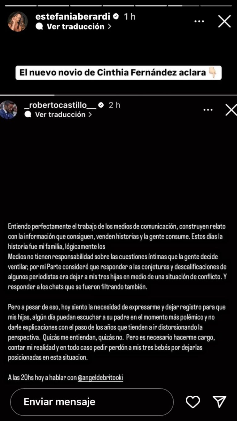 Roberto Castillo en Instagram (Foto: captura redes sociales de Estefi Berardi).