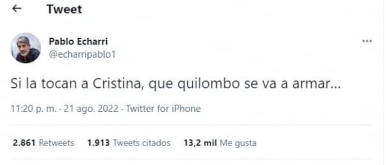 Roberto García Moritán cuestionó fuerte a Pablo Echarri tras su defensa a Cristina Kirchner