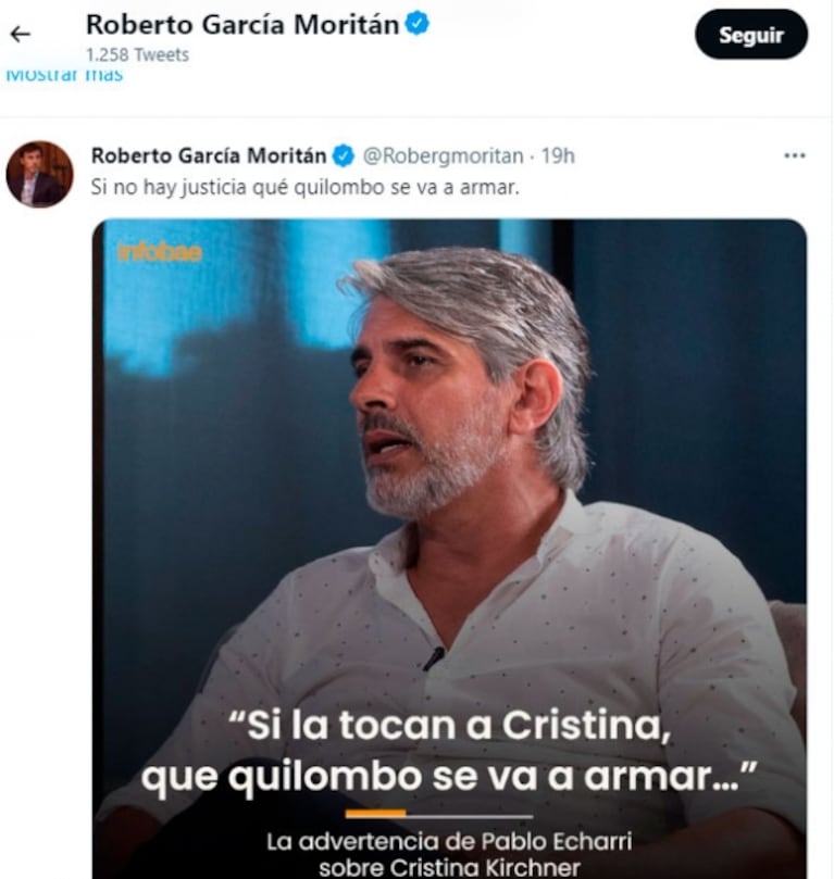 Roberto García Moritán cuestionó fuerte a Pablo Echarri tras su defensa a Cristina Kirchner