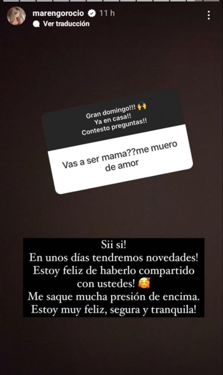 Rocío Marengo sorprendió a todos cuando le preguntaron si va a ser mamá: "Sí, en unos días tendremos novedades"